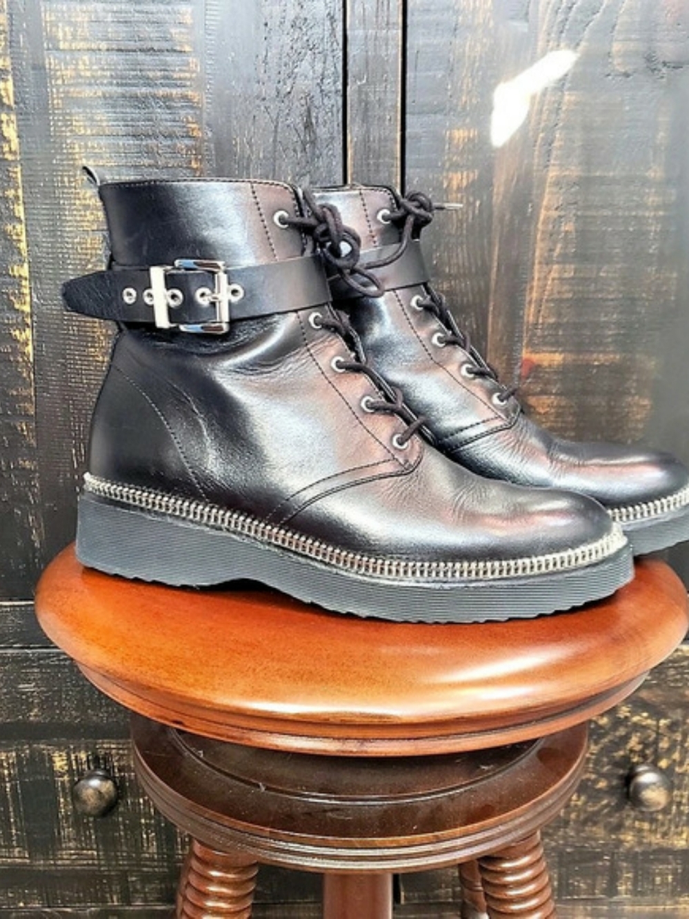 MICHAEL Kors Colby Leather Combat Boot Black